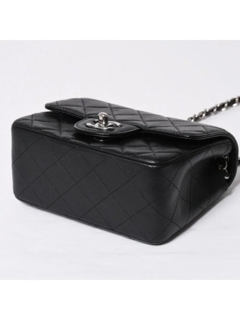 Chanel Mini Quilted Chain Shoulder Bag 17 Caviar Leather Black Silver